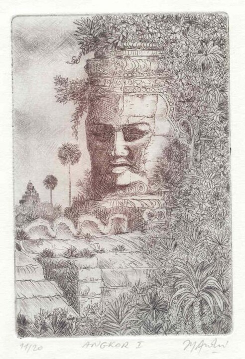 Impressões e gravuras intitulada "Angkor 1" por Jean-Yves André, Obras de arte originais, Gravação