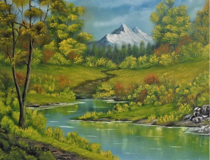 Painting titled "nature montagnarde" by Jean-Yves Saint Lezer, Original Artwork, Oil