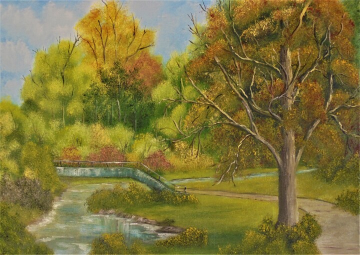 Peinture intitulée "le parc de tranquil…" par Jean-Yves Saint Lezer, Œuvre d'art originale, Huile