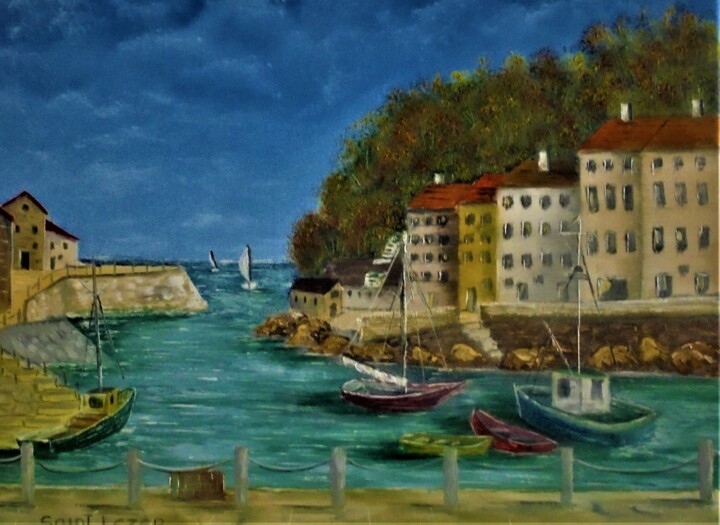 Painting titled "vieux port de pèche." by Jean-Yves Saint Lezer, Original Artwork, Oil