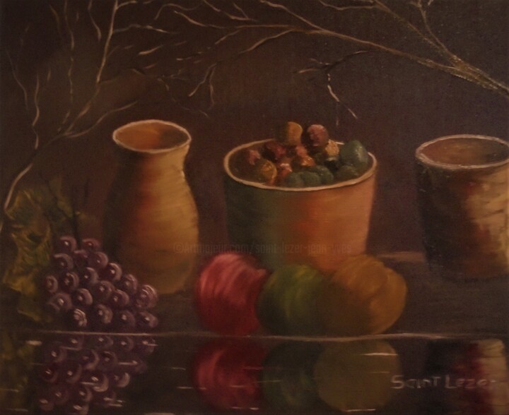 Painting titled "nature morte." by Jean-Yves Saint Lezer, Original Artwork, Oil