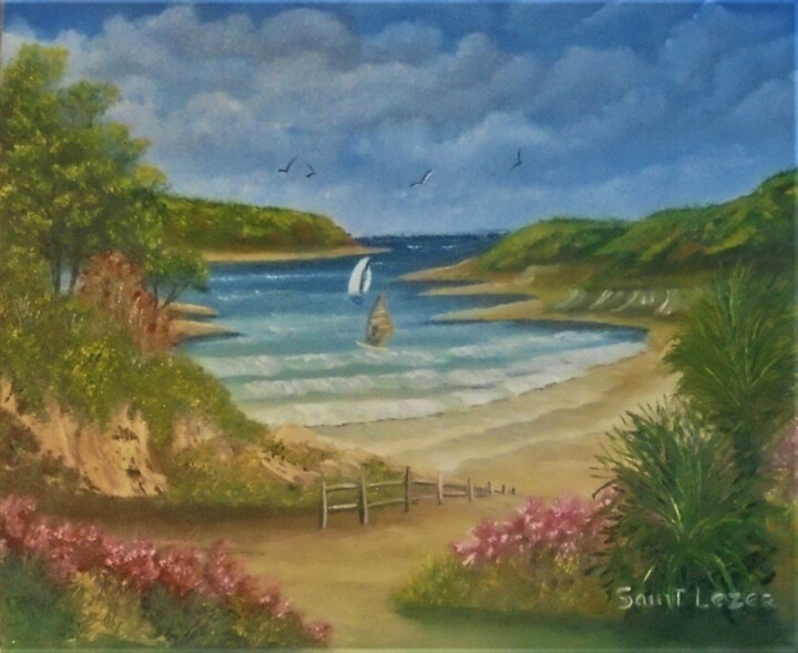 Painting titled "la plage" by Jean-Yves Saint Lezer, Original Artwork, Oil