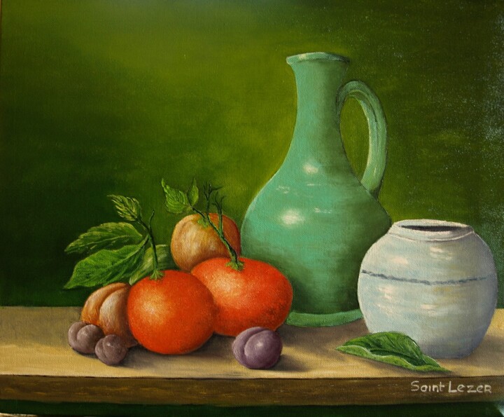 Painting titled "nature fruitée" by Jean-Yves Saint Lezer, Original Artwork, Oil