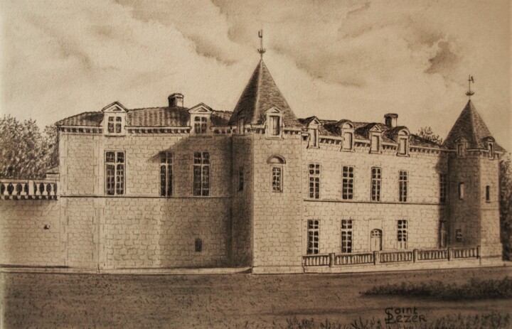 Dessin intitulée "Château Cazeneuve" par Jean-Yves Saint Lezer, Œuvre d'art originale, Crayon