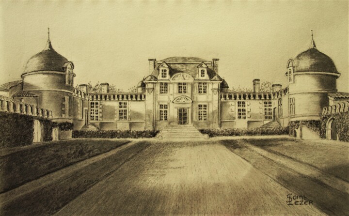 图画 标题为“Château de Malle” 由Jean-Yves Saint Lezer, 原创艺术品, 铅笔
