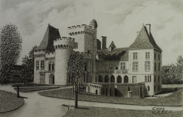Σχέδιο με τίτλο "Château de CAMPAGNE" από Jean-Yves Saint Lezer, Αυθεντικά έργα τέχνης, Μολύβι