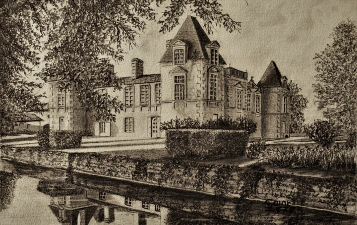 Dessin intitulée "Château d'ISSAN" par Jean-Yves Saint Lezer, Œuvre d'art originale, Crayon