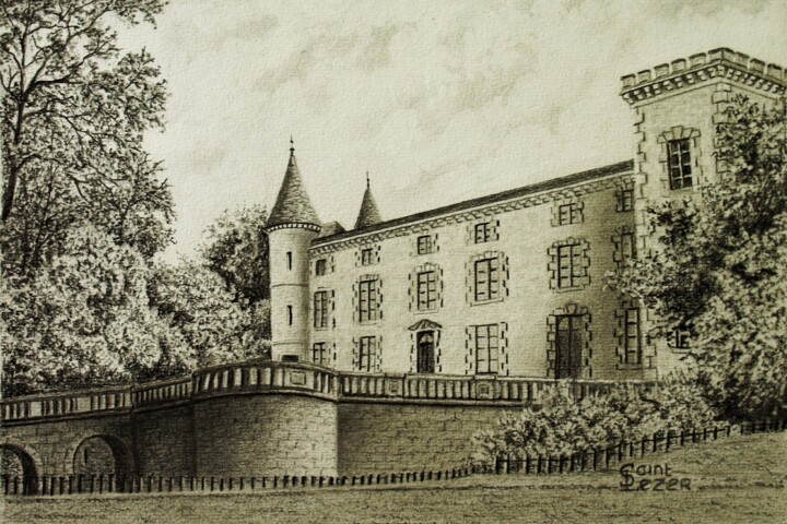 Σχέδιο με τίτλο "Château Lamothe du…" από Jean-Yves Saint Lezer, Αυθεντικά έργα τέχνης, Μολύβι