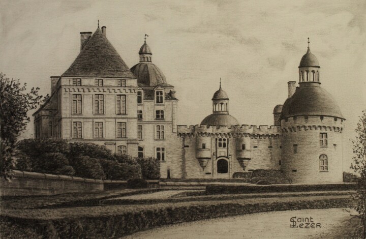 Disegno intitolato "Château HAUTEFORT" da Jean-Yves Saint Lezer, Opera d'arte originale, Matita