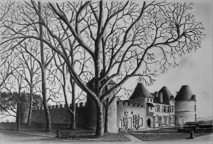 Zeichnungen mit dem Titel "Château d'YQUEM" von Jean-Yves Saint Lezer, Original-Kunstwerk, Bleistift