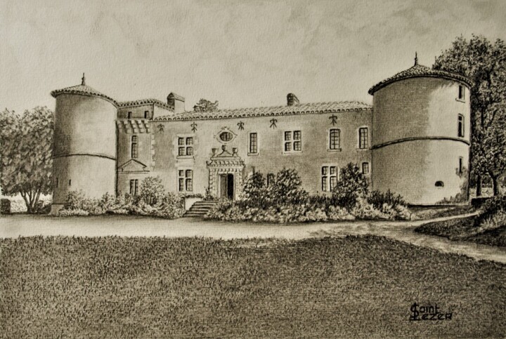 Drawing titled "Château de CARLES" by Jean-Yves Saint Lezer, Original Artwork, Pencil