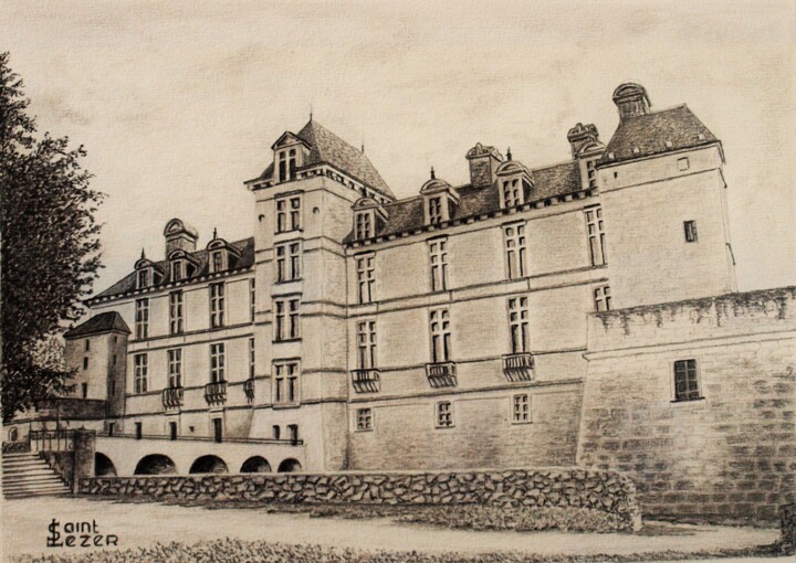 Drawing titled "Châteaux de CADILLAC" by Jean-Yves Saint Lezer, Original Artwork, Pencil