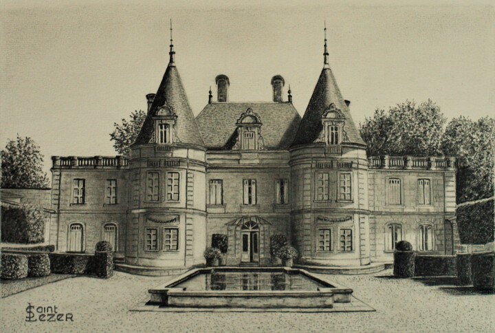 Dessin intitulée "Château de LUSSAC" par Jean-Yves Saint Lezer, Œuvre d'art originale, Crayon