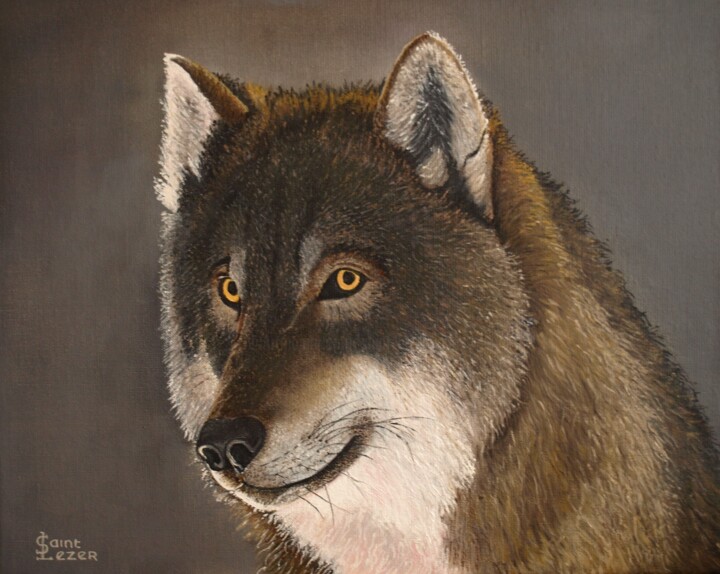 Pintura intitulada "Le loup" por Jean-Yves Saint Lezer, Obras de arte originais, Óleo