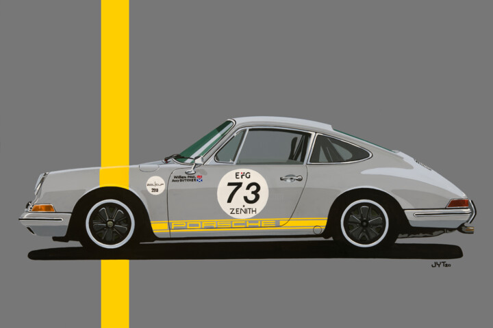 Картина под названием "Porsche 911" - Jean-Yves Tabourot, Подлинное произведение искусства, Акрил Установлен на Деревянная р…