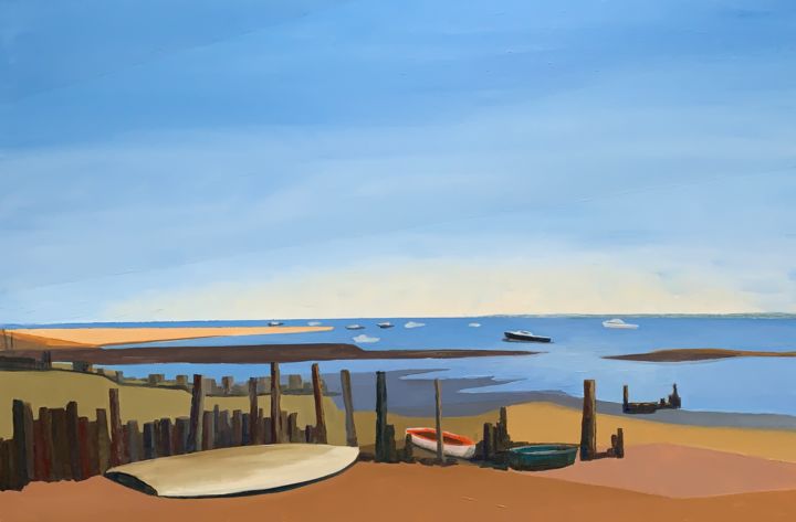 Painting titled "Arcachon à l'Aiguil…" by Jean Calmon, Original Artwork, Oil Mounted on Wood Stretcher frame