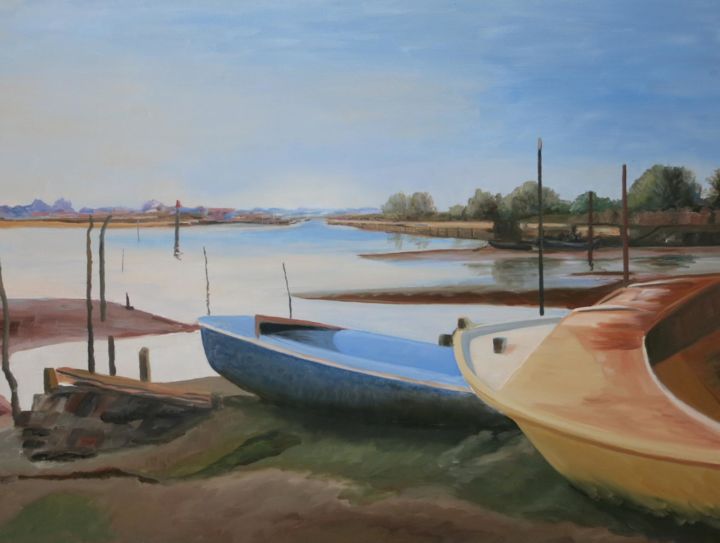 Painting titled "Arcachon - Coques d…" by Jean Calmon, Original Artwork, Oil Mounted on Wood Stretcher frame