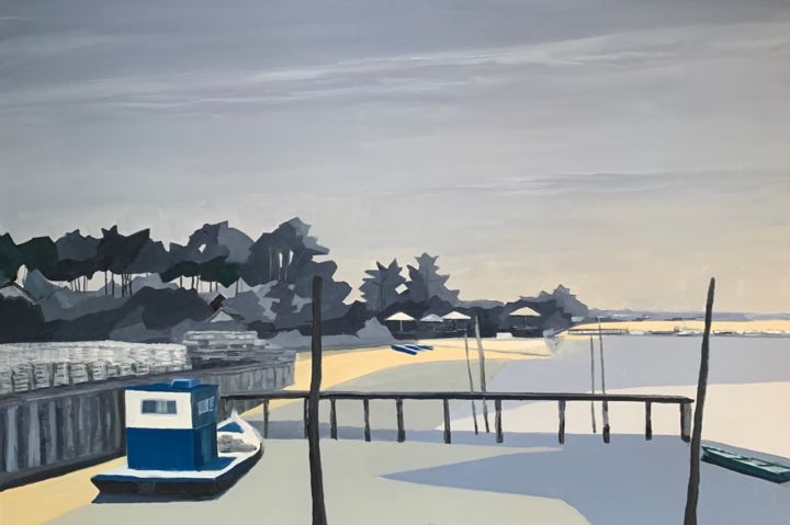 Peinture intitulée "Arcachon - La Plate…" par Jean Calmon, Œuvre d'art originale, Huile Monté sur Châssis en bois