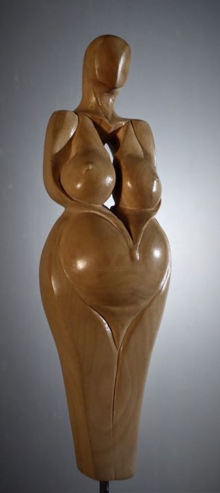 Sculpture titled "Déesse-mère 19" by Jean-Charles Ferrand, Original Artwork, Wood