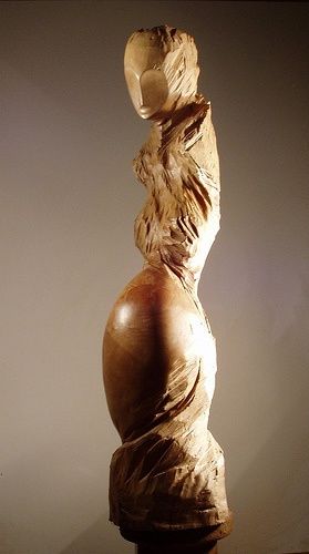 Sculpture titled "Maternité verticale" by Jean-Charles Ferrand, Original Artwork, Wood