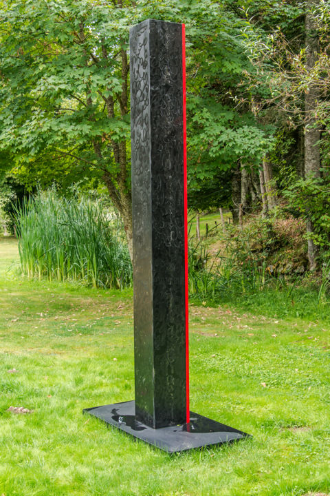 Sculpture titled "tube à trait rouge" by Jean-Charles Stora, Original Artwork, Stainless Steel