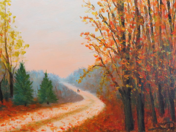 Painting titled "Ballade d'automne" by Jean-Claude Plet, Original Artwork, Acrylic Mounted on Wood Stretcher frame