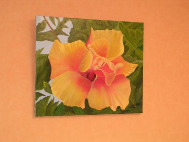 Painting titled "l'hibiscus" by Jean Claude Ananos, Original Artwork