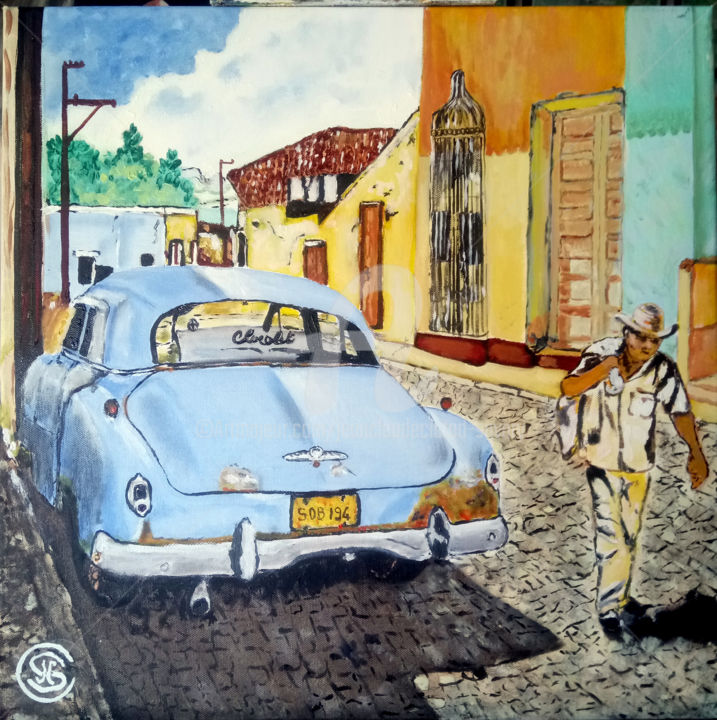 Painting titled "Un jour à CUBA n 33…" by Jc C-S ' Art, Original Artwork, Oil Mounted on Wood Stretcher frame