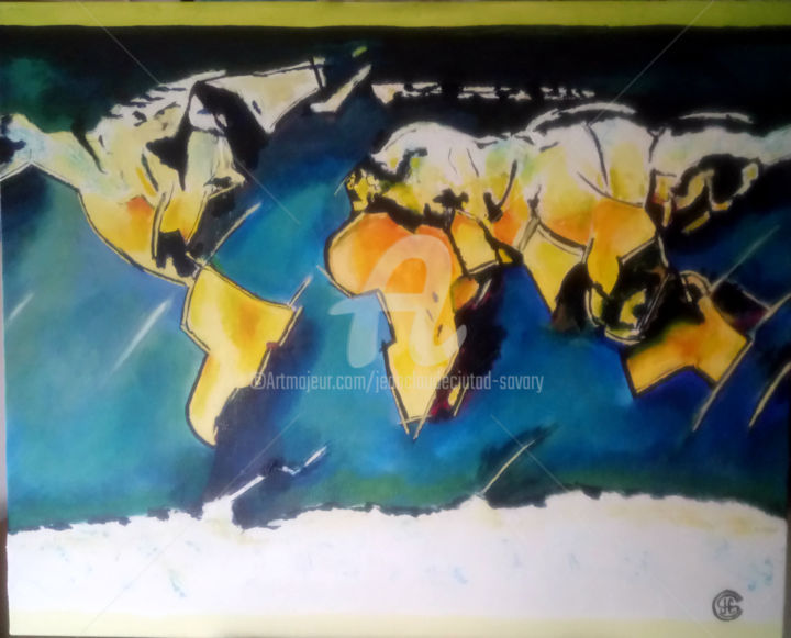 Painting titled "tour-du-monde" by Jean Claude Ciutad-Savary, Original Artwork, Oil Mounted on Wood Stretcher frame