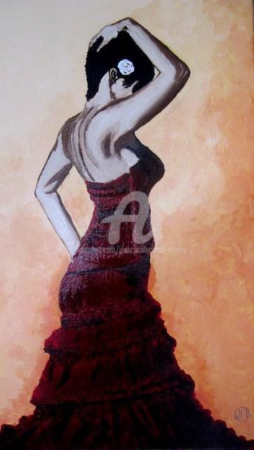 Malerei mit dem Titel "Flamenco bis" von Jc C-S ' Art, Original-Kunstwerk, Öl Auf Keilrahmen aus Holz montiert