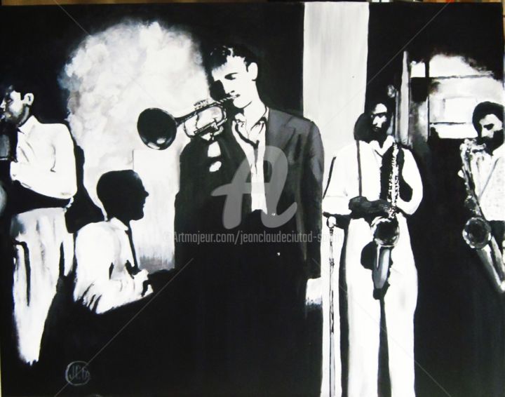 Peinture intitulée "Jazz groupe CB" par Jc C-S ' Art, Œuvre d'art originale, Huile Monté sur Châssis en bois