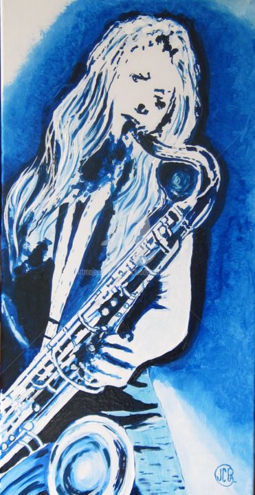 Painting titled "BLEU SAXO n°304 02/…" by Jean Claude Ciutad-Savary, Original Artwork, Oil Mounted on Wood Stretcher frame