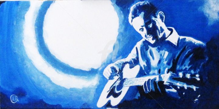 Painting titled "BLEU GUITARE SUN n°…" by Jean Claude Ciutad-Savary, Original Artwork, Oil Mounted on Wood Stretcher frame