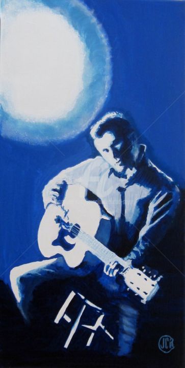 Painting titled "BLEU GUITARE SOLO n…" by Jean Claude Ciutad-Savary, Original Artwork, Oil Mounted on Wood Stretcher frame