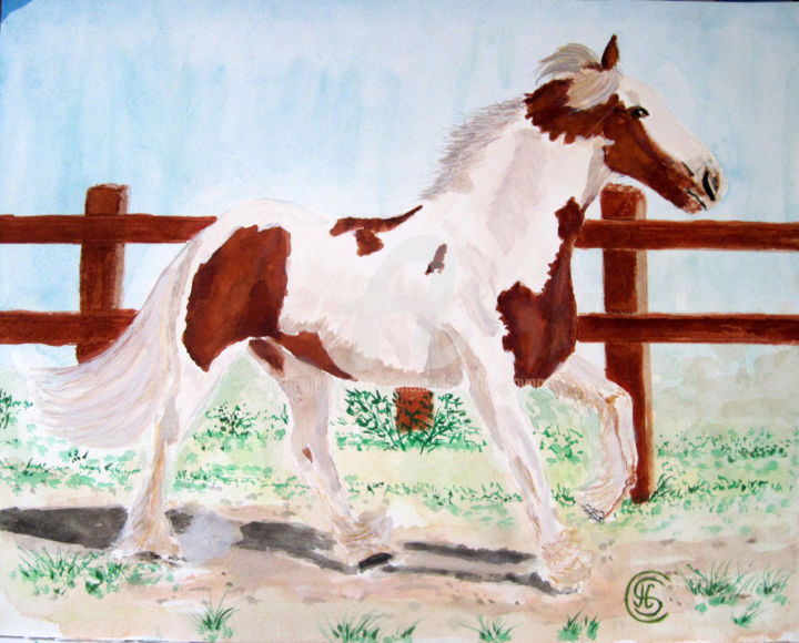 Painting titled "petit-cheval.n°316…" by Jean Claude Ciutad-Savary, Original Artwork, Watercolor
