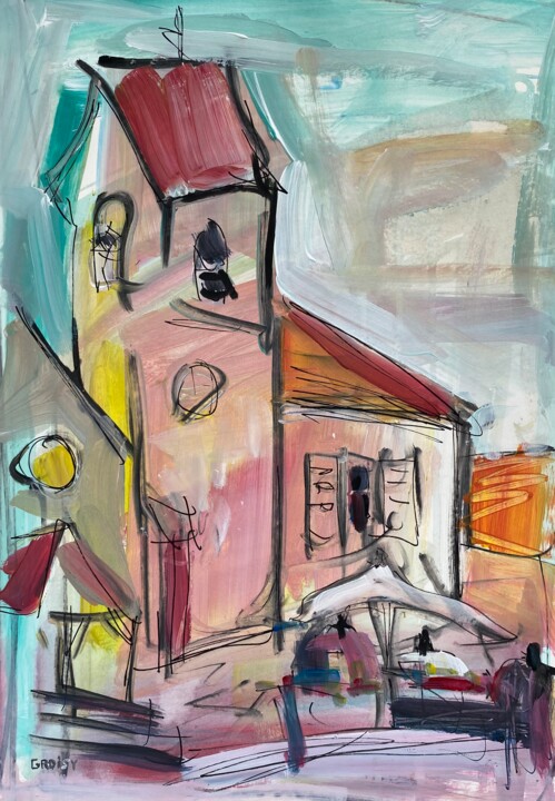 Painting titled "Vieille-Eglise 83" by Jean-François Groisy, Original Artwork, Acrylic