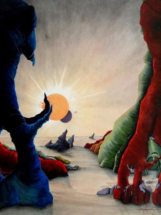 Peinture intitulée "Rivage au deux sole…" par Jean Gaudet, Œuvre d'art originale