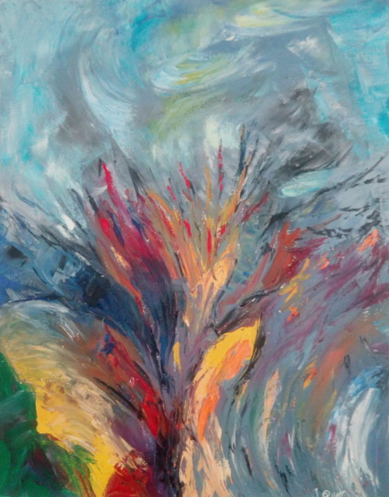 Painting titled "Eruption volcanique" by Jeanine Adell, Original Artwork, Oil