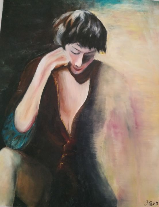 Painting titled "Réflexion" by Jeanine Adell, Original Artwork, Oil