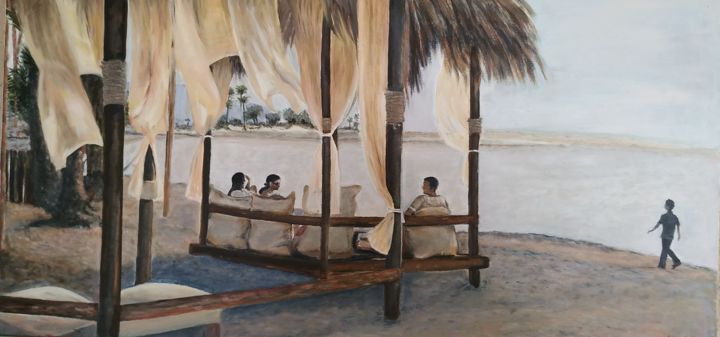 Painting titled "une soirée d'été" by Jeanine Adell, Original Artwork, Oil