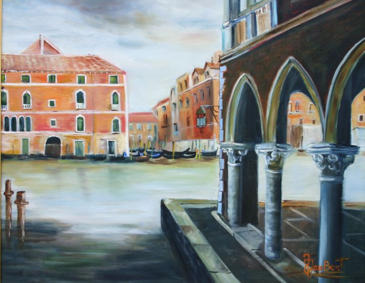Peinture intitulée "Venise : Les Arcades" par Jeanine Jaubert, Œuvre d'art originale, Huile