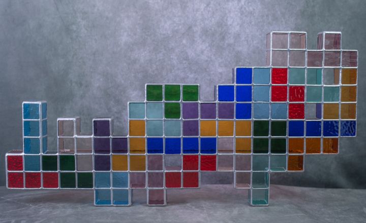 Γλυπτική με τίτλο "Tetris by JimaJine" από Jean-Jacques Joujon (JimaJine), Αυθεντικά έργα τέχνης, Ποτήρι