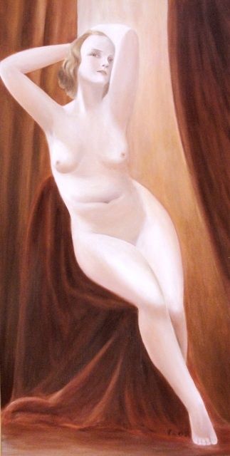 Painting titled "Odalisque" by Jean-Joseph Chevalier, Original Artwork, Oil