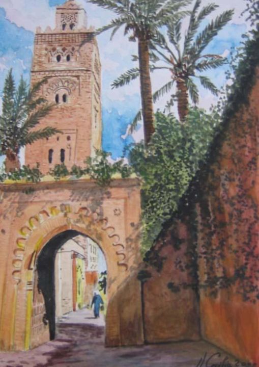 Peinture intitulée "rue de marrakech" par Jean-Louis Cecilia, Œuvre d'art originale
