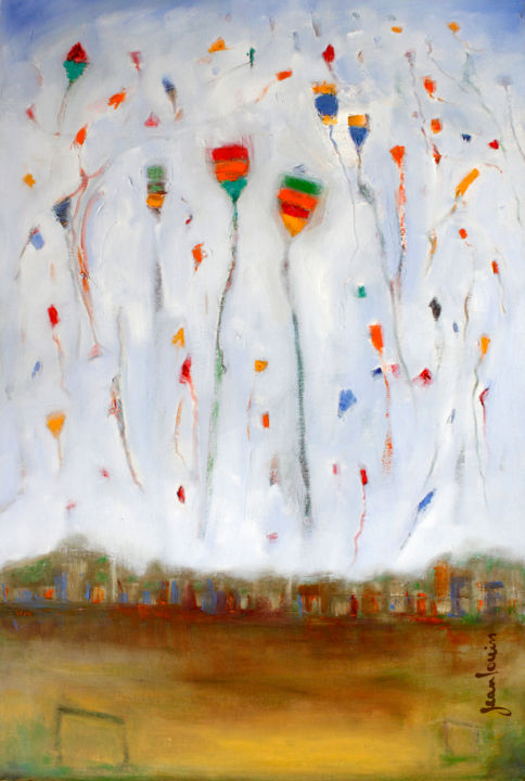 Painting titled "Céu da infância" by Jean Louiss, Original Artwork, Oil