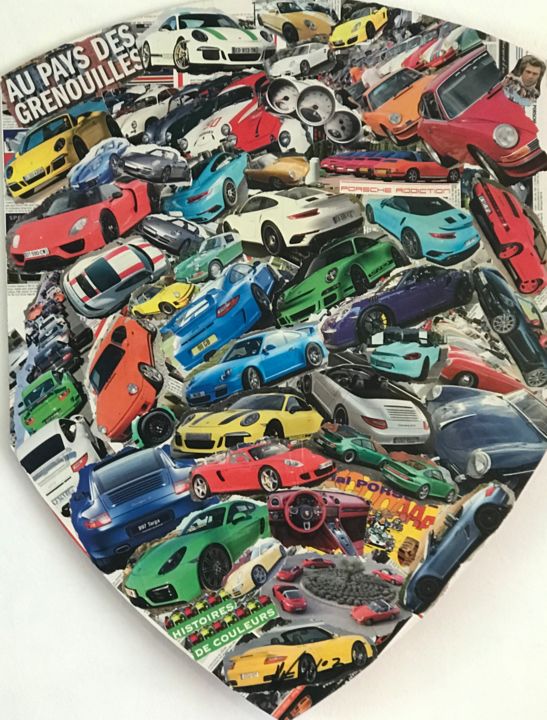 Collages intitulée "Sigle Porsche" par Gmj, Œuvre d'art originale, Collages