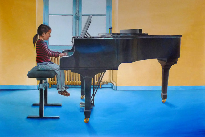 Peinture intitulée "La jeune pianiste" par Jean-Luc Bernard, Œuvre d'art originale, Acrylique