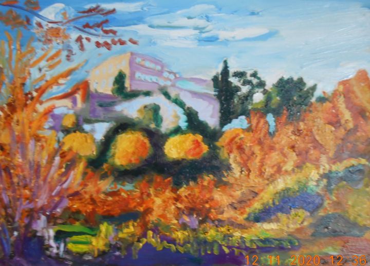 Peinture intitulée "le village d'Ansouis" par Jean Luc Grappin, Œuvre d'art originale, Huile