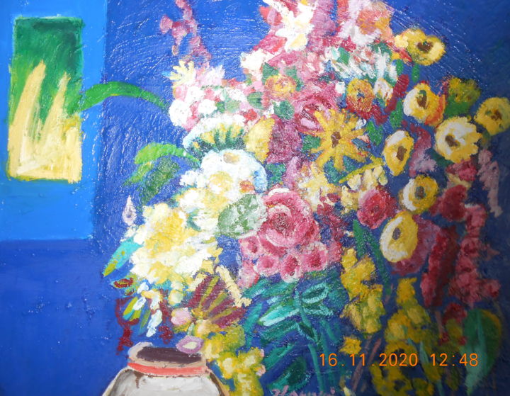 Painting titled "Bouquet de fleurs" by Jean Luc Grappin, Original Artwork, Oil