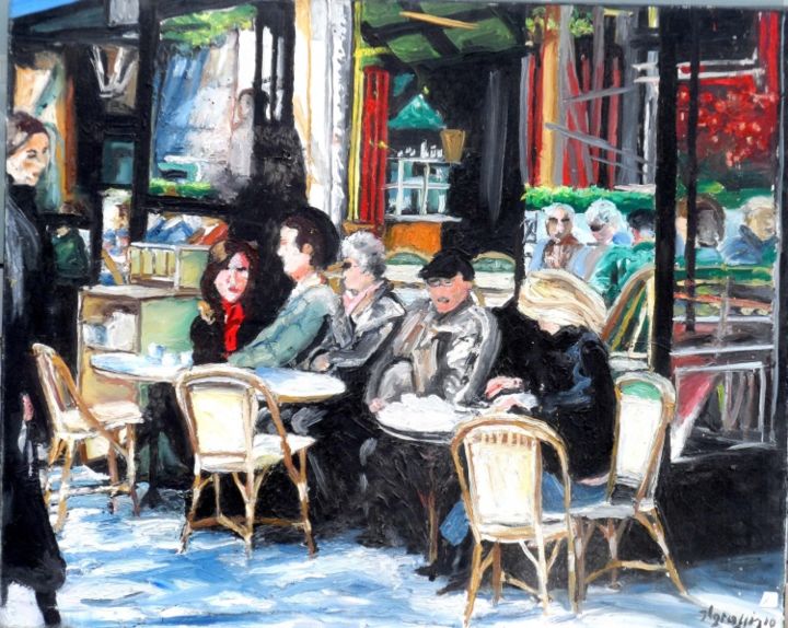 Painting titled "la-terasse-du-cafe.…" by Jean Luc Grappin, Original Artwork